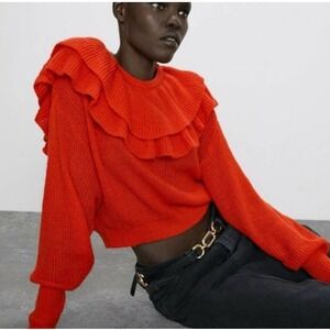 Zara Cropped Ruffled Sweater